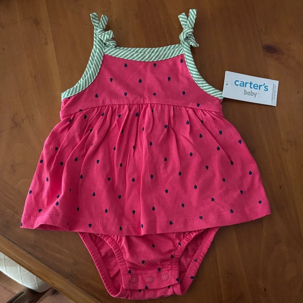 Carter's Pink and Green Diaper Cover Dress